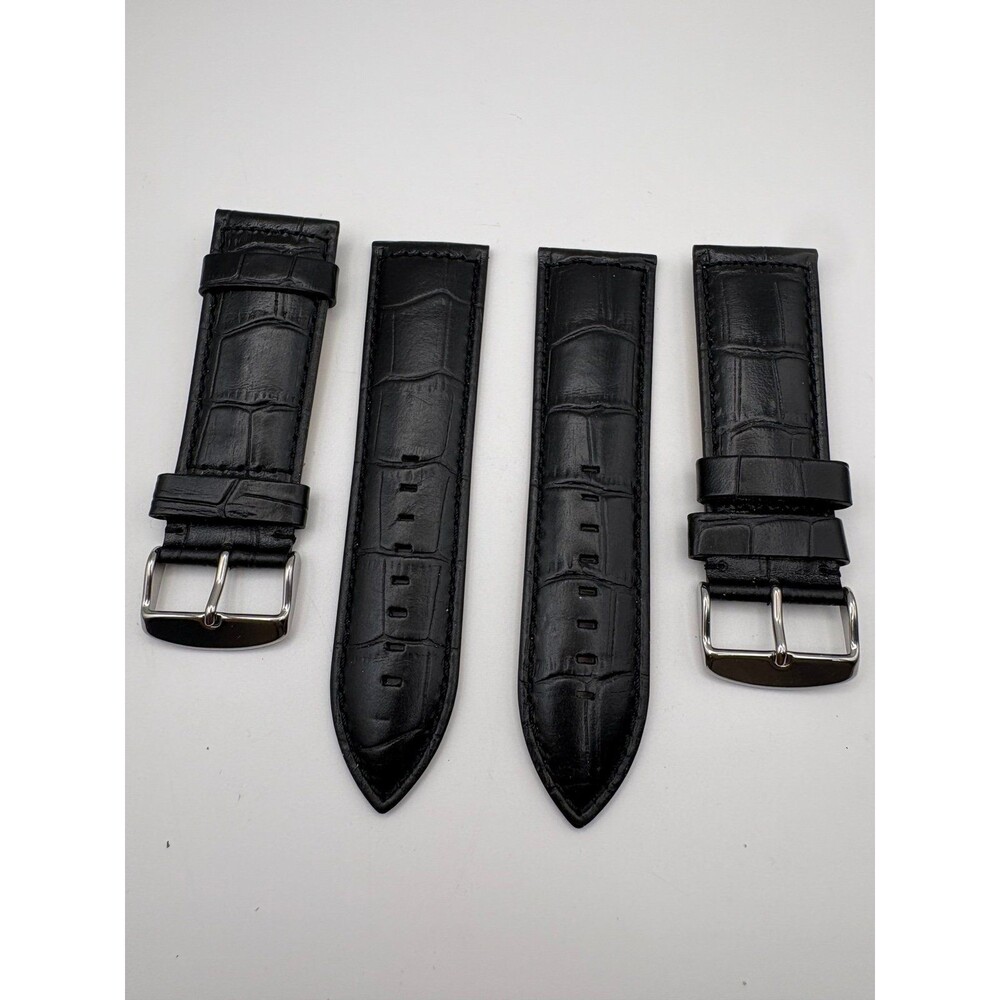 2x pairs of 26mm Black Crocodile Grain Saddle Leather Watch Strap - Italy Design
